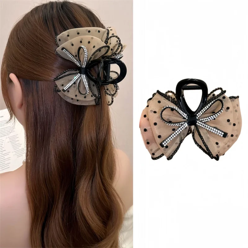 2024 Nieuwe Strik Polka Dot Mesh Bubble Haarclips Haarspeldjes Hoofddeksels Paardenstaart Voor Dames Haarklauw Haarspeldaccessoires