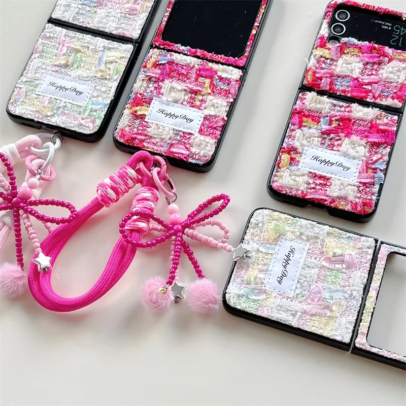 Light luxury Creative Knitting Gross Phone Case For Samsung Galaxy Z Flip 6 5 4 Z Flip5 Flip4 Flip6 5G Cover Hands Chain Cases