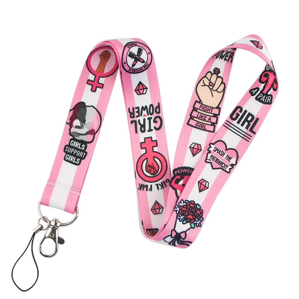 Ransitute R1623 Girl Power Feminism Lanyard Credit Card ID Holder Badge Girl Women Travel Bank Bus Business Card Cover Badge