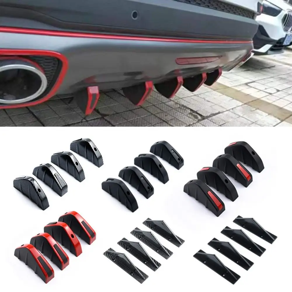 

4Pcs/set Rear Bumper Lip Spoiler Modified Shark Fin Anti-collision Lip Diffuser Red Black Carbon Fiber Pattern Rear Spoiler Car