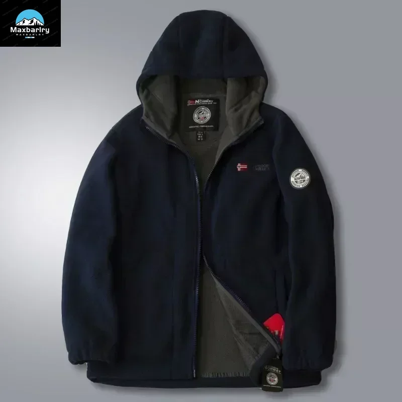 Autumn Winter Men's Fleece Jacket Casual Hooded Pockets Zipper Warm Polar Jackets Cold-Proof Thickened Overcoat Plus Size Coats