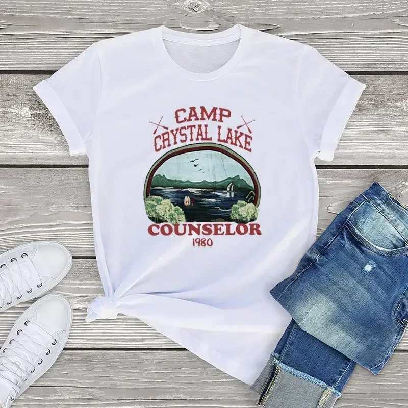 Ladies Camp Crystal Lake Counselor Vintage T-Shirt Women Clothing  Unisex Horror Shorts Sleeve Graphic T Shirts