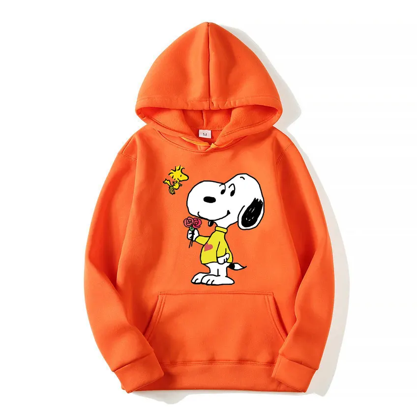 Snoopy Cartoon Anime Women Pullover Tops Spring Autumn Men Oversized Hoodie 2024 New Fashion Yellow Couple Sweatshirt Clothes