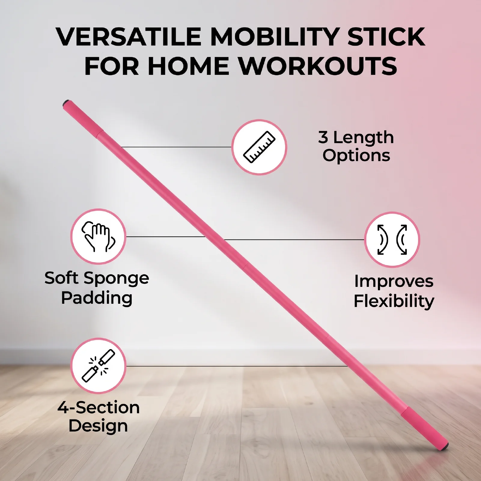 Mobility Stick for Stretching Adjustable Exercise Stick 3 Lengths for Balance Flexibility Shoulders Back Home Workout Fitness