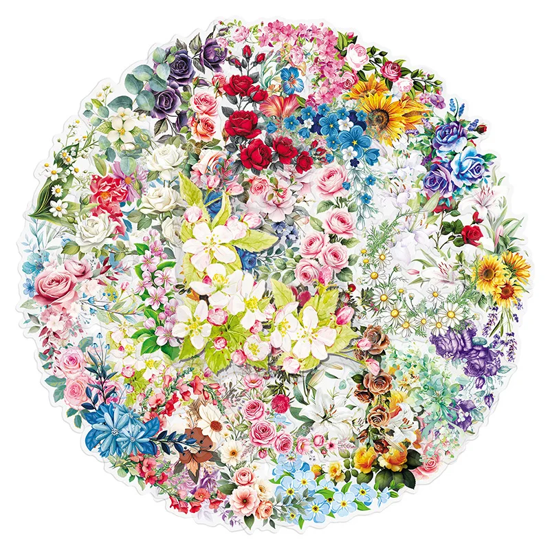 

10/50PCS Cartoon Transparent Flower Sticker Personalized DIY Decoration Phone Case Desk Water Cup Waterproof Graffiti Decal Toy