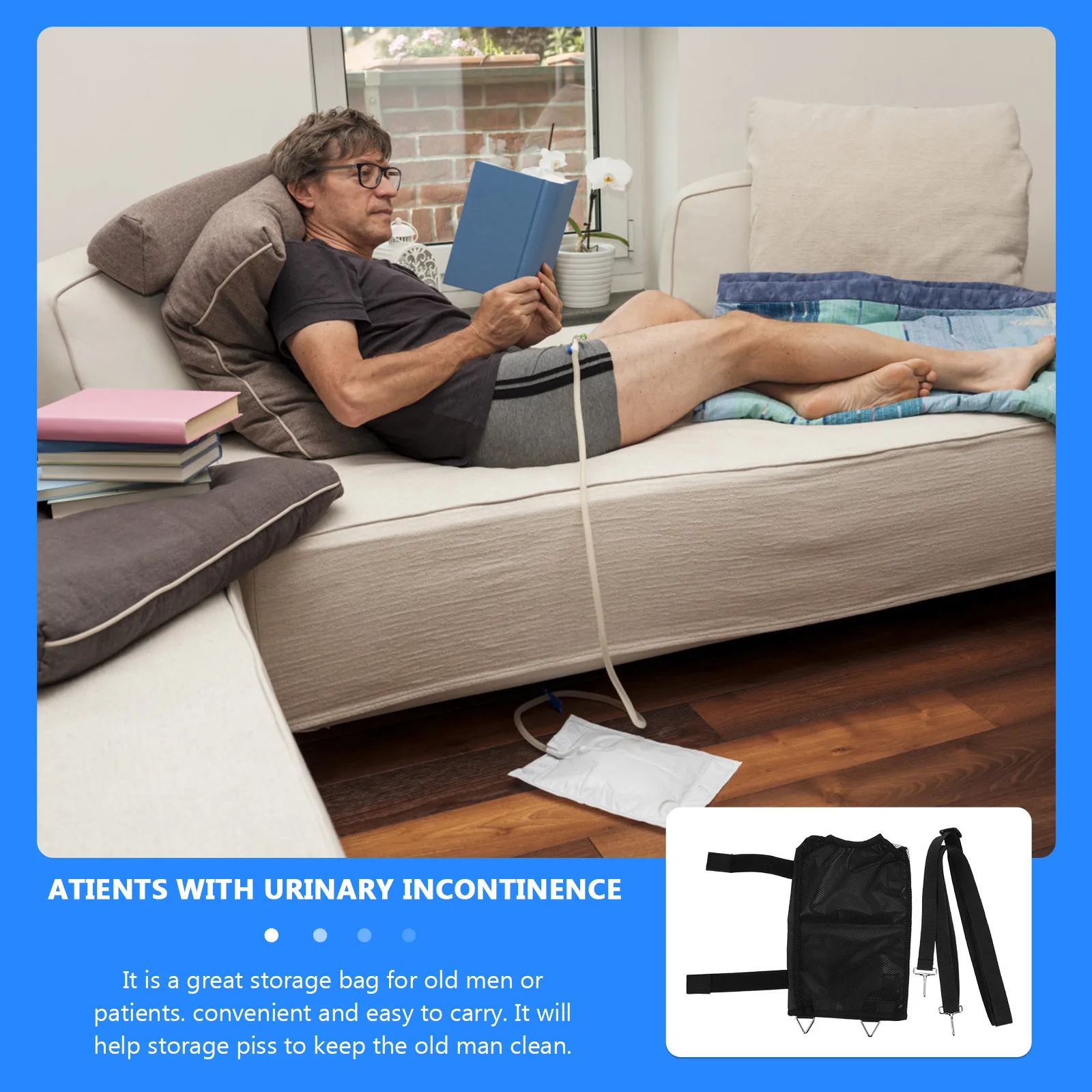 

1Pcs Portable Urine Bag Nursing Drainage Bag 2000ml for Elderly Adjustable Shoulder Strap Large Capacity Urinary Storage