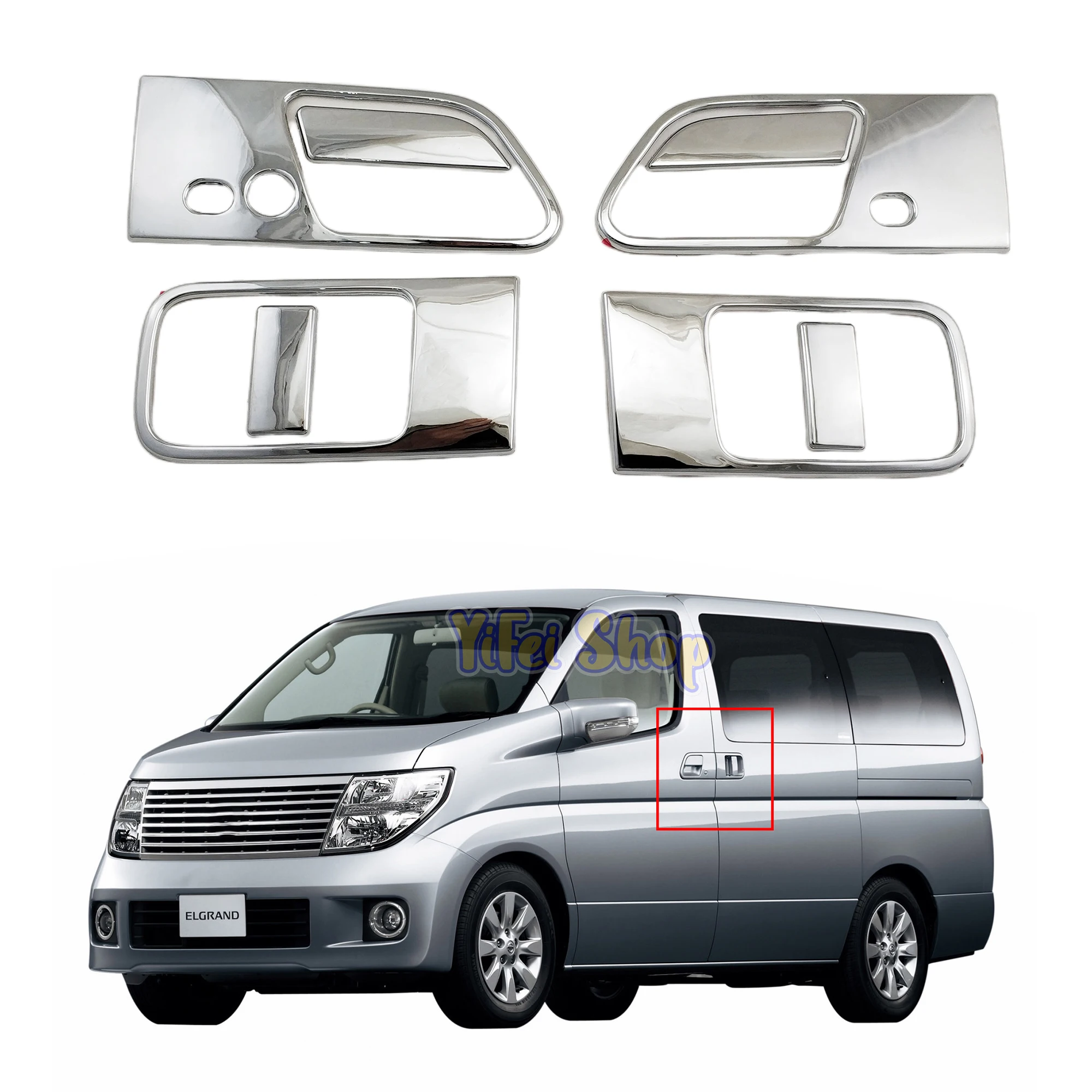 Yoyo Chrome Car Accessories Handle Bowl Cover Trim Paste Style For For Nissan Elgrand E51 2002 2003 2004 2005 2006 2007 2009