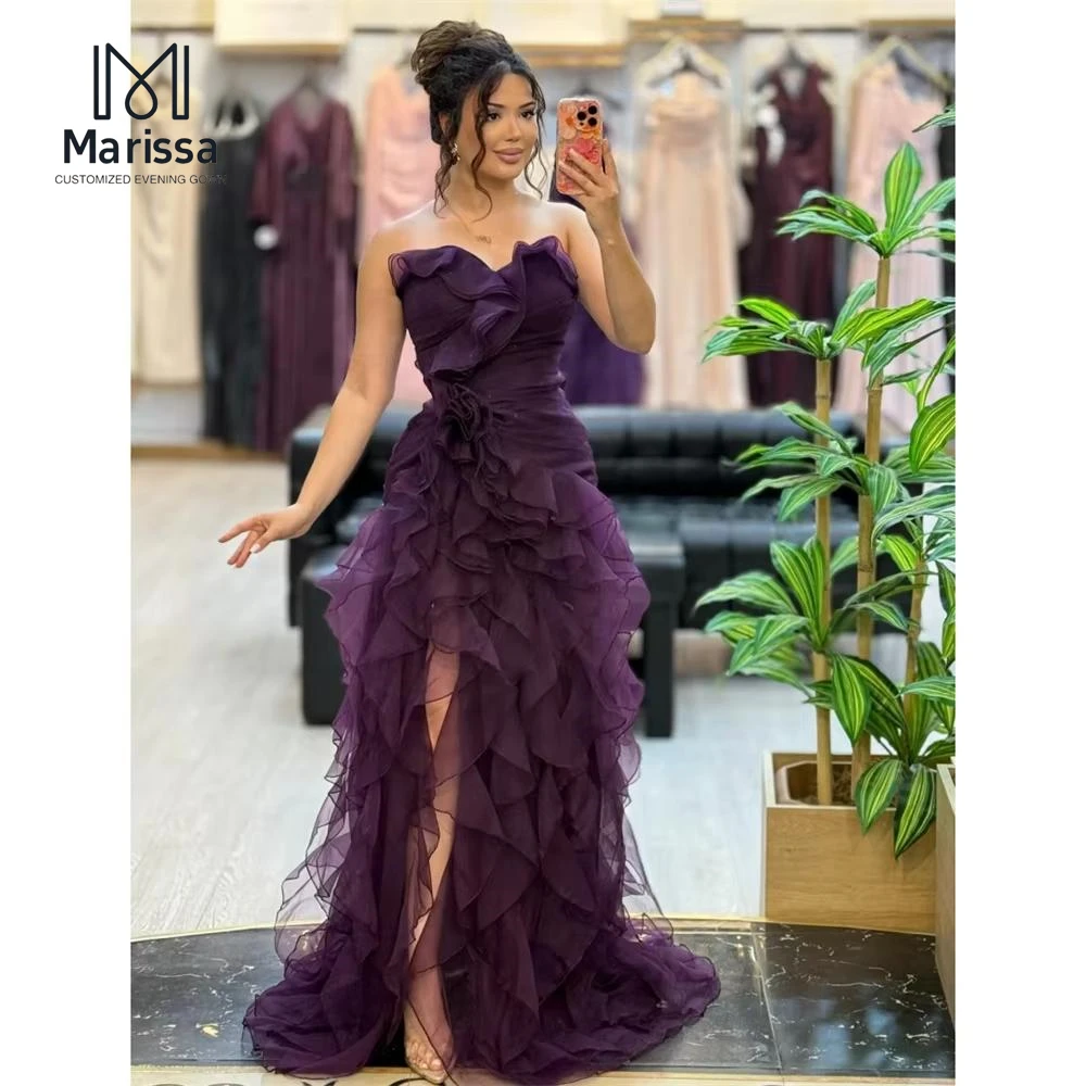 

Marissa Elegant Prom Dresses 2025 Off-shoulder Wedding Party Dress A-line Side Slit Evening Gown Custom Made Deep Purple Woman