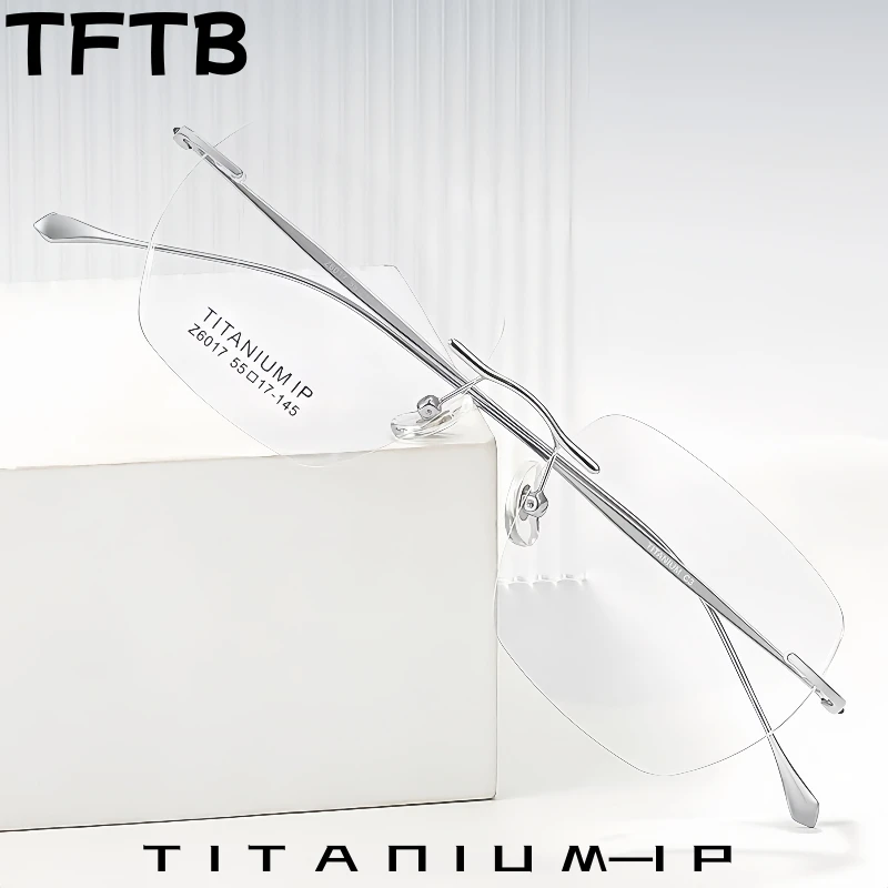 

TFTB Fashion Trend Titanium Rimless Glasses Men and Women Ultra-light Retro Polygonal Optical Prescription Eyeglasses Frame 6017