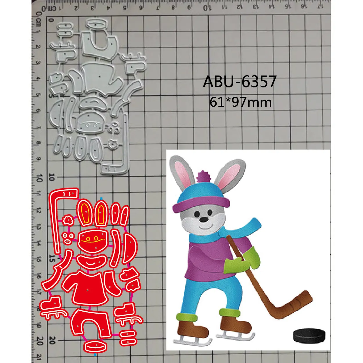 2023 New Metal Cutting Dies Rabbit playing ice hockey DIY Scrapbook Paper Craft Knife Mould Blade Punch Stencils Dies