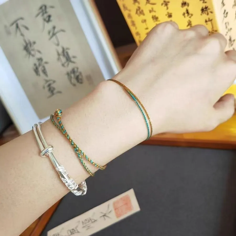 Fashion Handmade Bracelet Blue Green Rope Lucky Bangle Can Wear Bead DIY Women Men Lover's Gift Friendship Double Loop Bracelet
