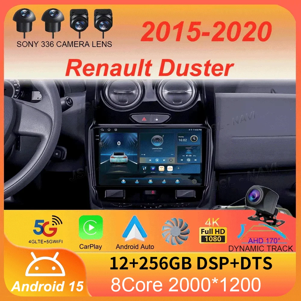 

Android 15 Carplay Auto WIFI+4G for Renault Duster 2015 2016 2017 2018 2019 2020 Car Radio GPS Stereo Multimedia Player 2din Dsp