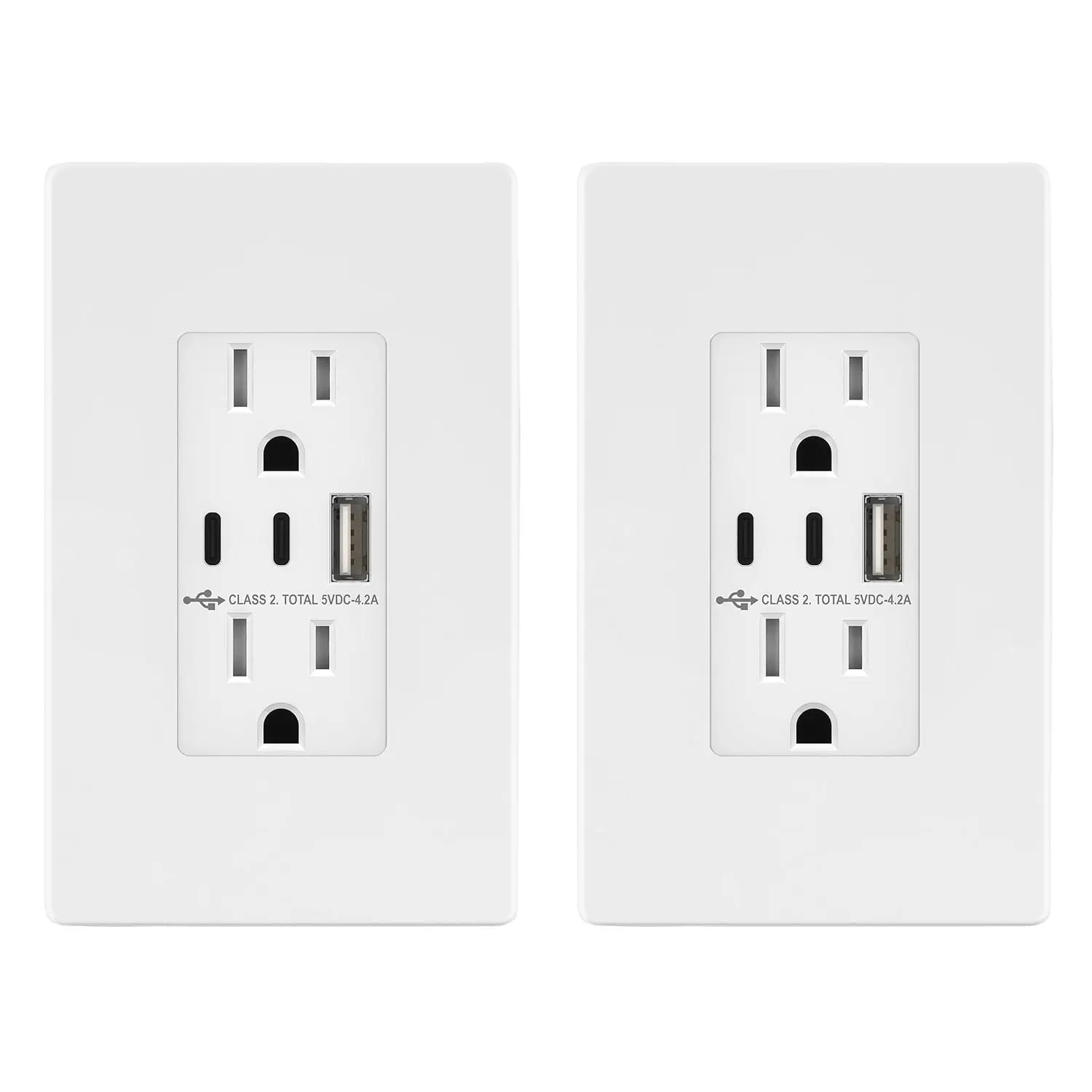 

Розетка USB Type-C на 3 порта, 4.2A, 15 А, с двумя портами, безвинтовая настенная панель, сертифицирована UL, белая, 2 шт.