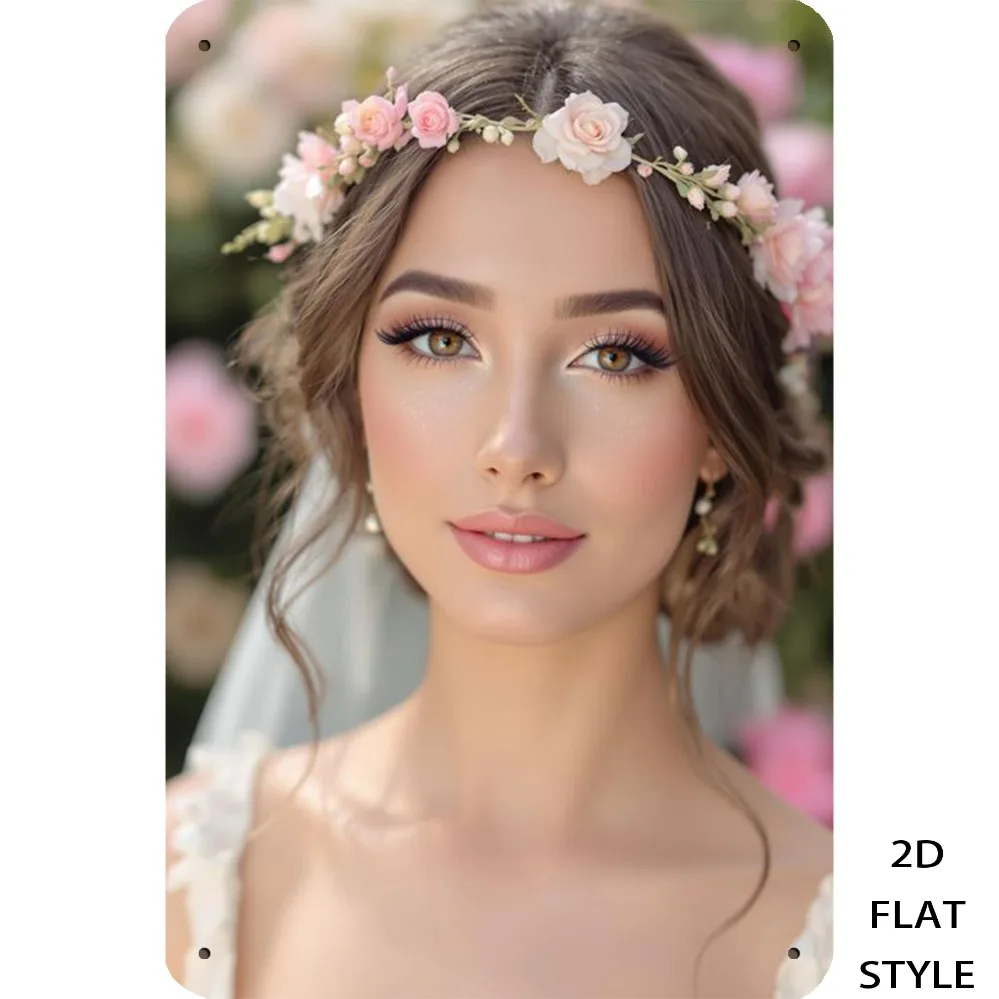 

Vintage Floral Hair Clip & Curl Styling, Pink Blossom Background. Retro Metal Sign Wall Art, Waterproof Decor for Kitchen Bar Ca