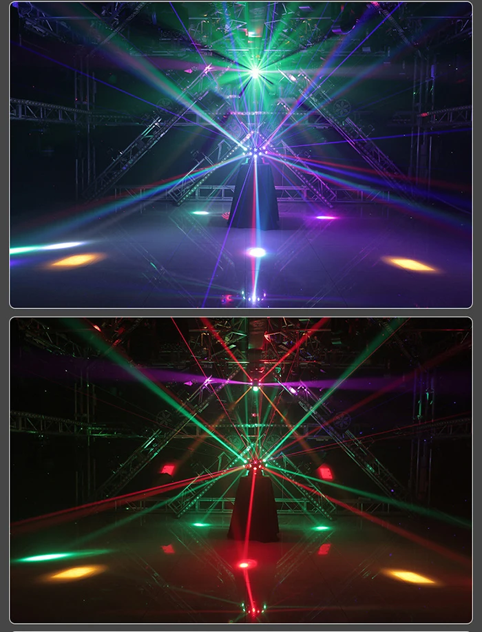 Dreiköpfiges rotierendes bewegliches Kopflicht, 18 x 10 W, KTV-Tanzsaal, Bar, Bühne, Disco, 3 Armrollen, stroboskopische Weihnachtslaserlichter – Detail 9