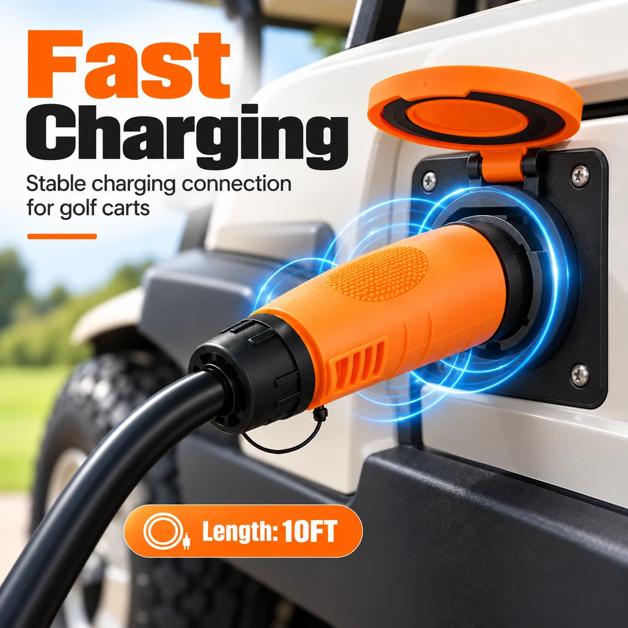 Portable EV Charger 10FT Cable AC110‑220V 16A, YEEDA Y‑30 Connector, Interchangeable EU US UK CN Plugs for Golf Cart