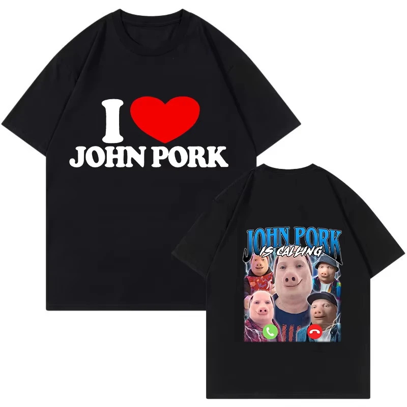 Funny Men Women Pig Tees Tops John Pork Is Calling Answer Call Phone Shirt Tshirt 90s Gothic Hip Hop T-shirt Streetwear Clothes