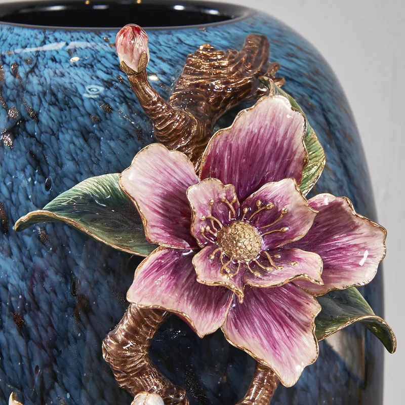 Ornamento per vaso smaltato, composizione floreale creativa del soggiorno dipinto a mano, nuova collezione di artigianato cinese per la decorazione della casa