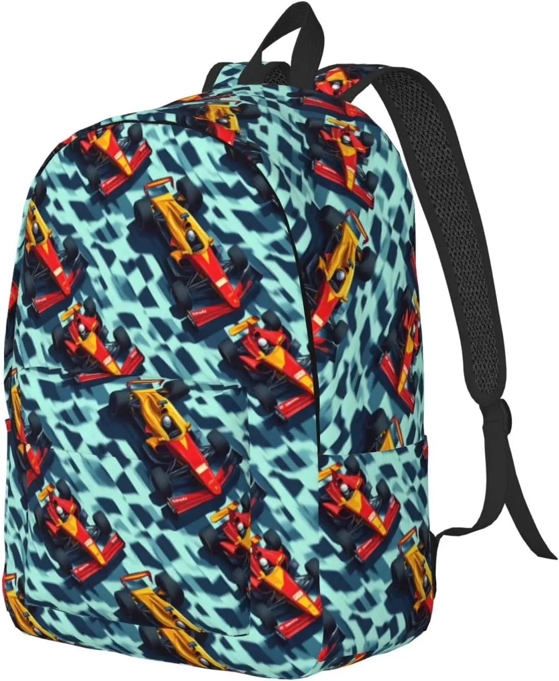 Cartoon Racing Cars Print Lightweight Canvas Backpack, Backpack For Women Men Couples, Travel Laptop Bag