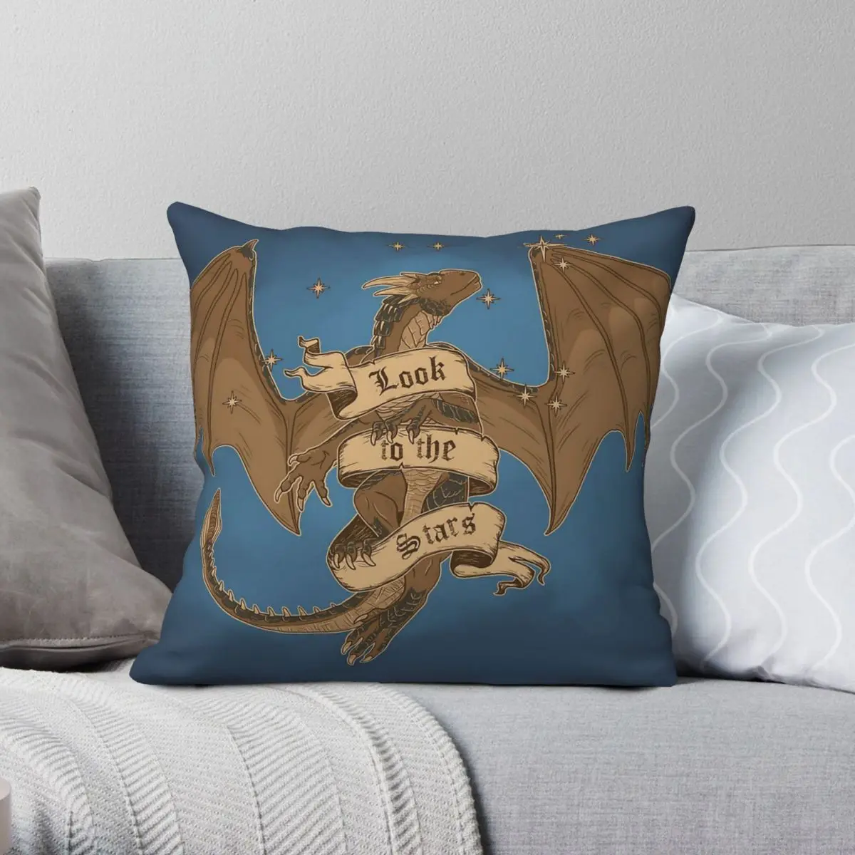 Dragonheart Draco Look To The Stars Square Pillowcase البوليستر الكتان المخملي المطبوع البريدي غطاء وسادة مقعد الأريكة الزخرفية