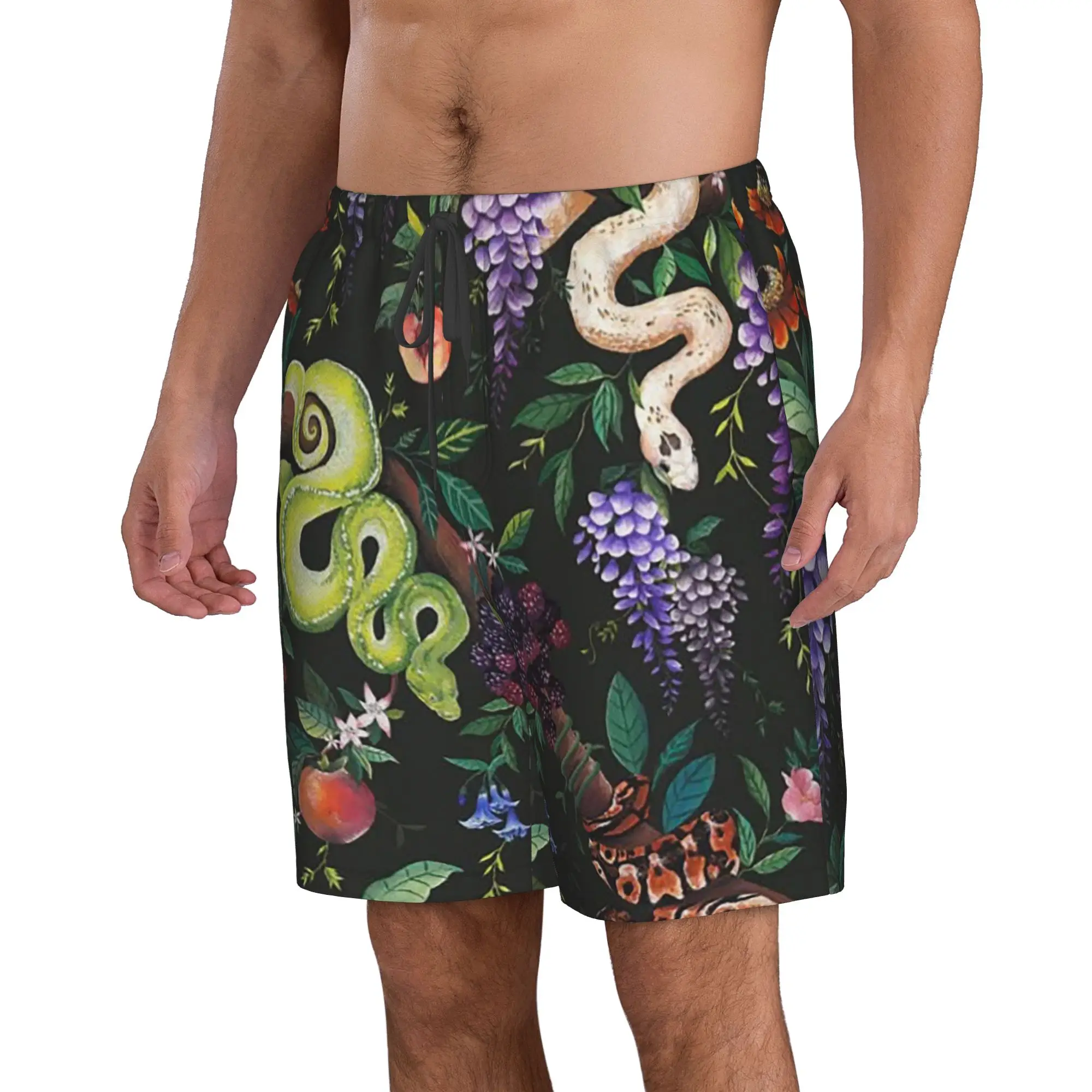Colorful Snakes And Plants Pattern Trunks Beach Board Shorts Casual Quick Dry Swim Summer Men Pants