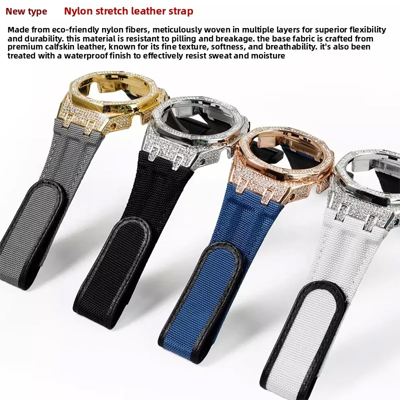 GA2100 Luxury Diamond Case+Military-grade Nylon Strap mod kit For G-shock Casio GA-2110 GA-B2100 Metal case AP-Canvas Band parts