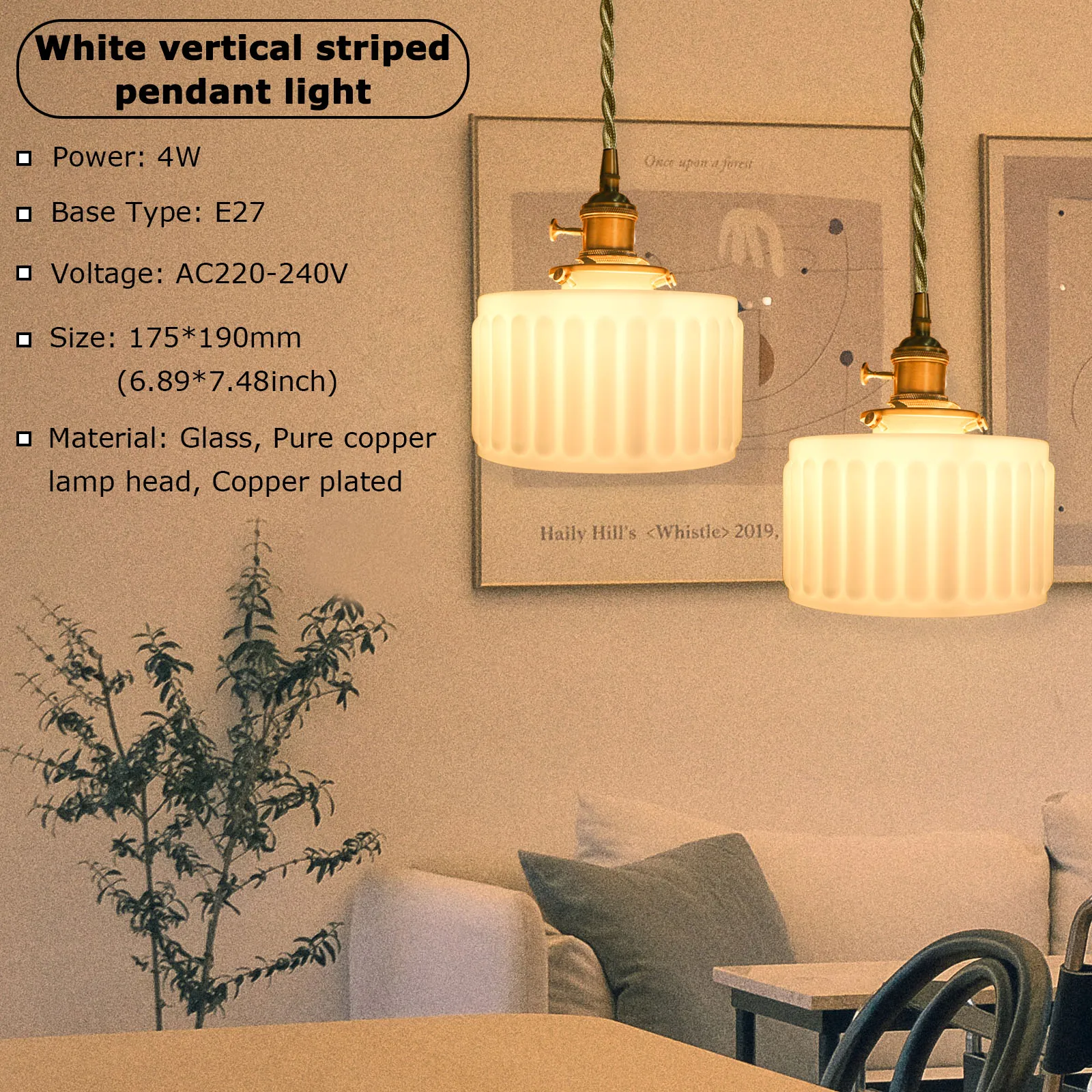 

E27 Retro Glass Atmosphere Pendant Light AC220V 40W Nordic Style Ethnic Bar Counter Restaurant Home Decoration Hanging Wire Lamp