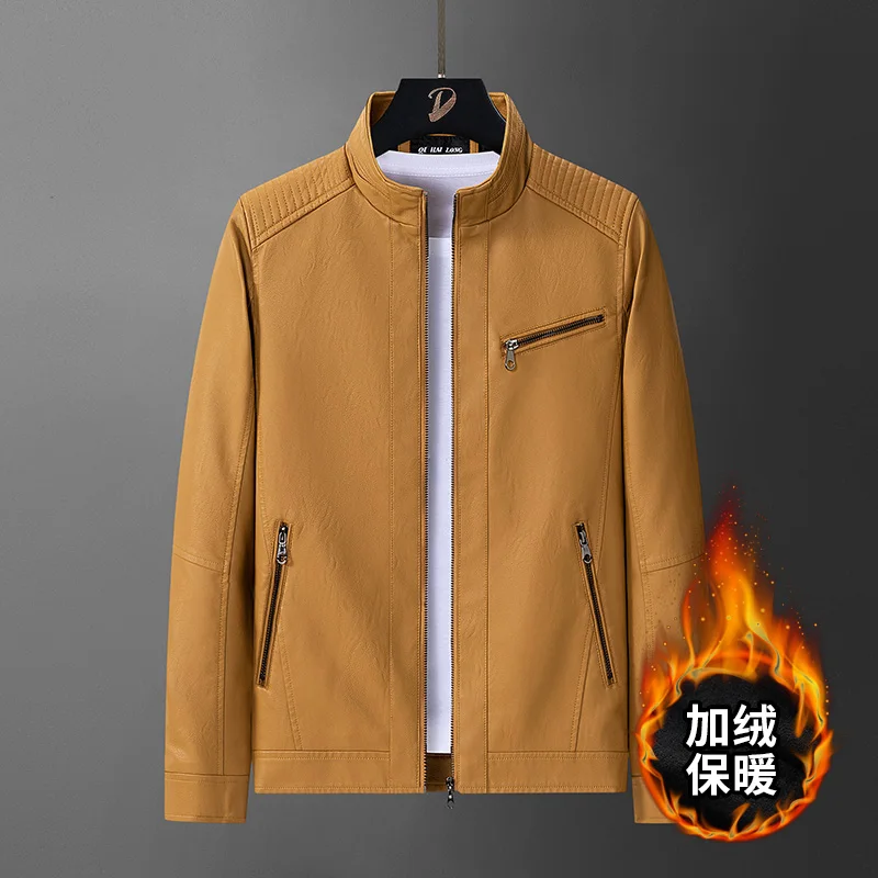 

Fashion Trend Motorcycle Jacket for Men Stand Collar Windproof Outerwear Comfortable Warm PU Leather Jacket Autumn Winter New