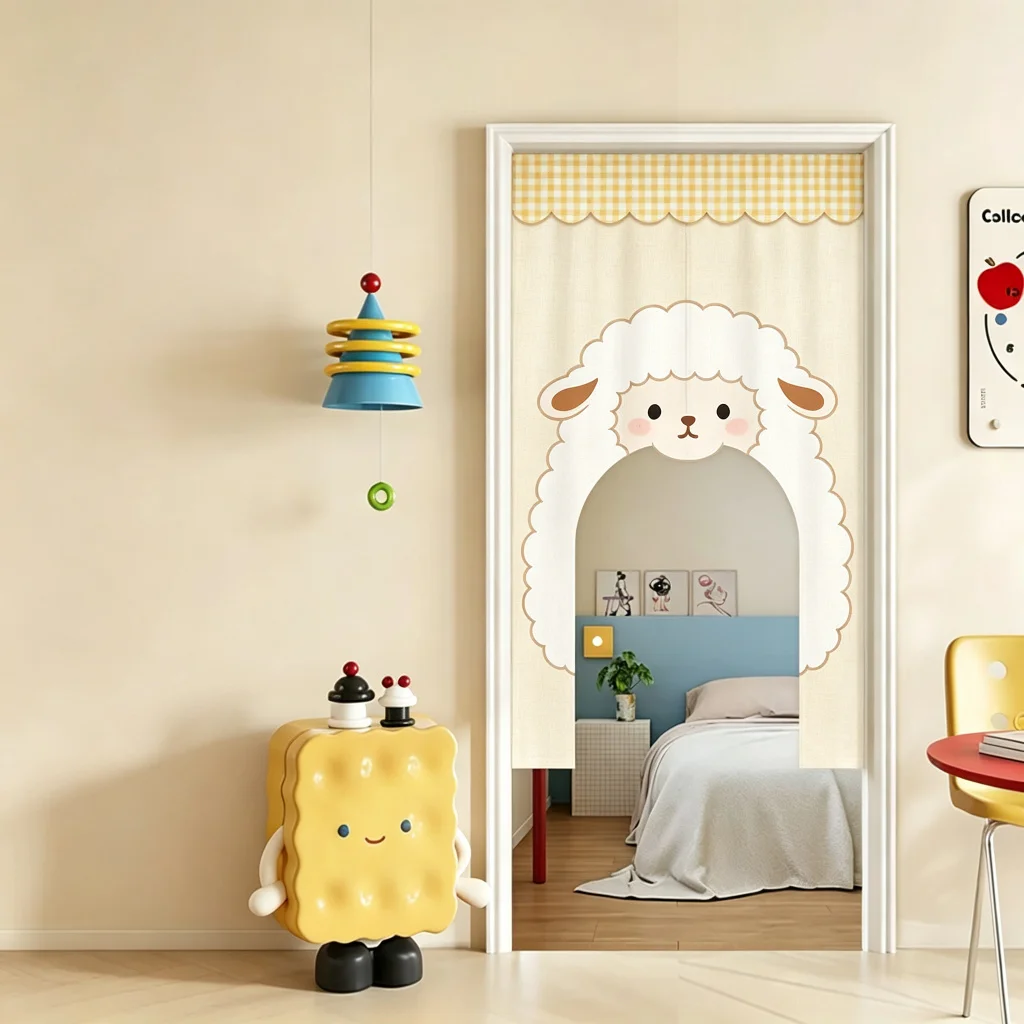 VIKAMA Monkey Arched Half Door Curtain Kids Room Bedroom Nursery Cotton Linen Short Curtain Privacy Partition Decor Nursery