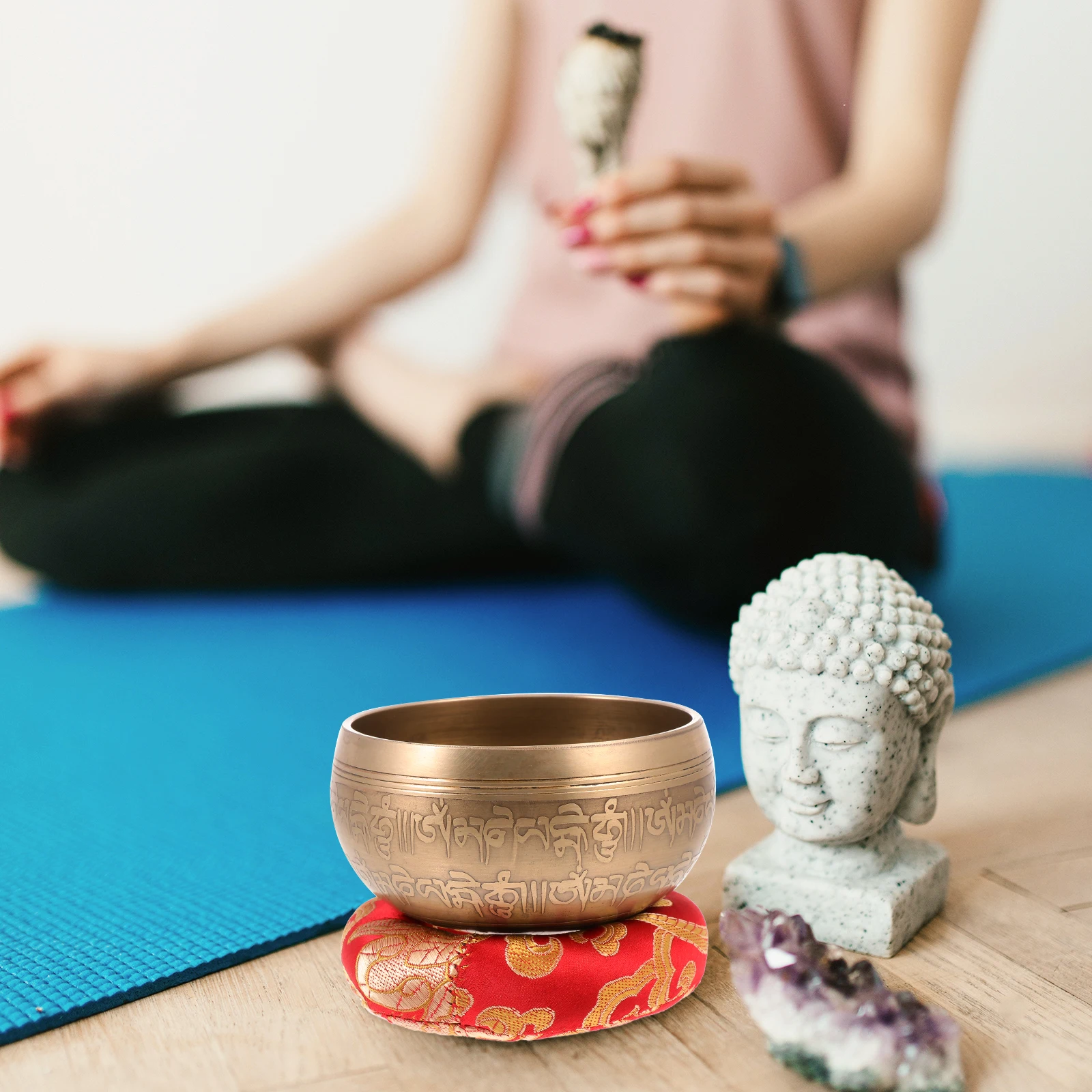 

Buddha Sound Bowl Meditation Singing Holder with Rod Gasket Yoga Copper Healing