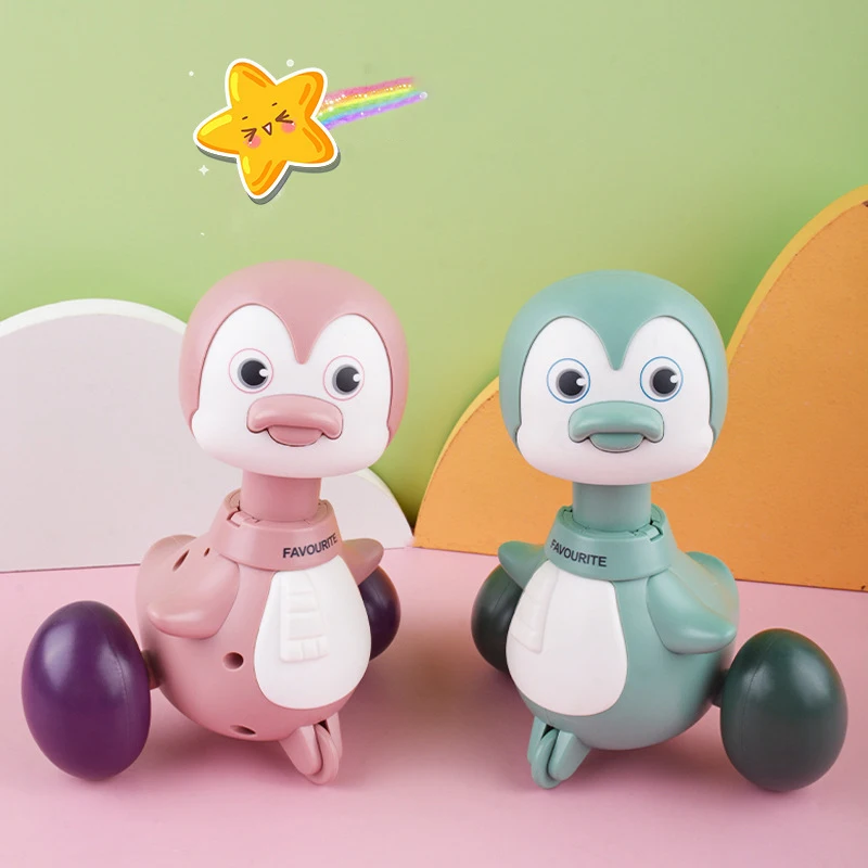 Juguete de pingüino de prensa para niños, 1 piezas, dibujos animados de regreso a inercia, Animal balancín deslizante, lindo bebé, juguetes para aprender a gatear, regalo de cumpleaños