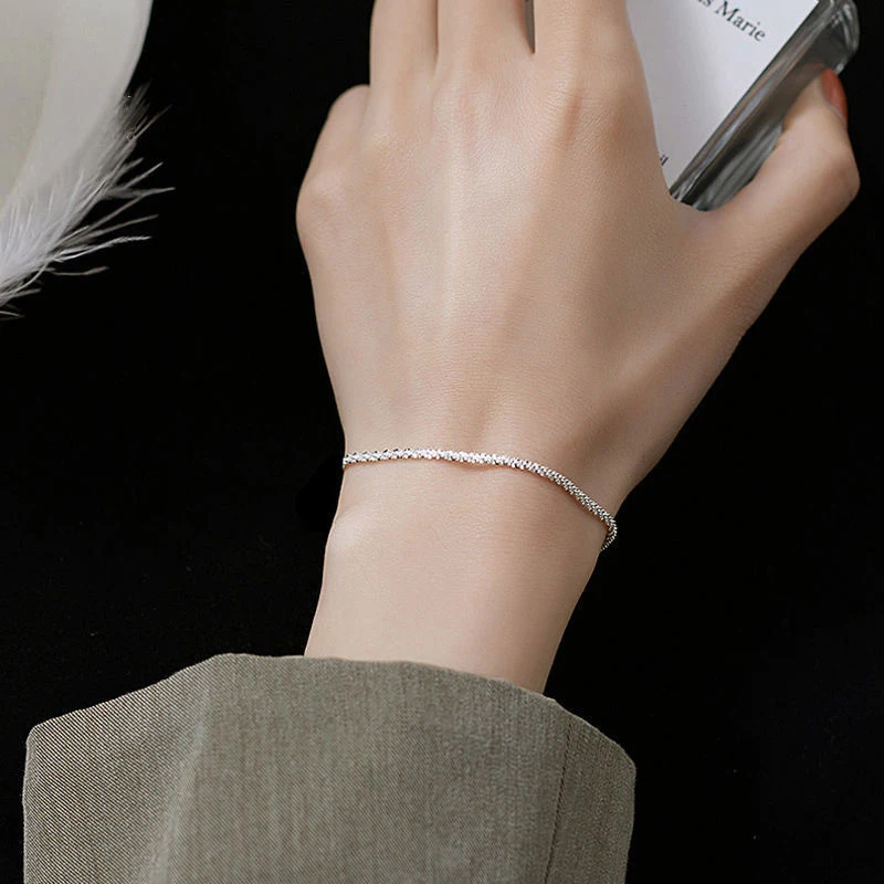 925 Sterling Silver Twisted Weave Bracelet Classic Simple Shiny Hemp Rope Women & Girl Fashion Hand Chain Anklet Jewelry Gift