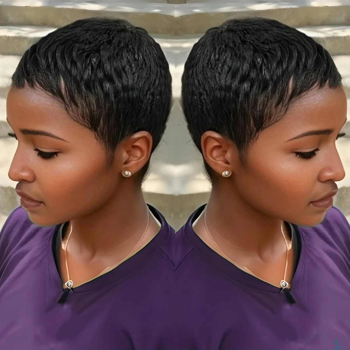 짧은 픽시컷 가발 인모 전체 기계 제작 천연 다채로운 여성용 가발 부드러운 질감 엉킴 없음 데일리 파티용