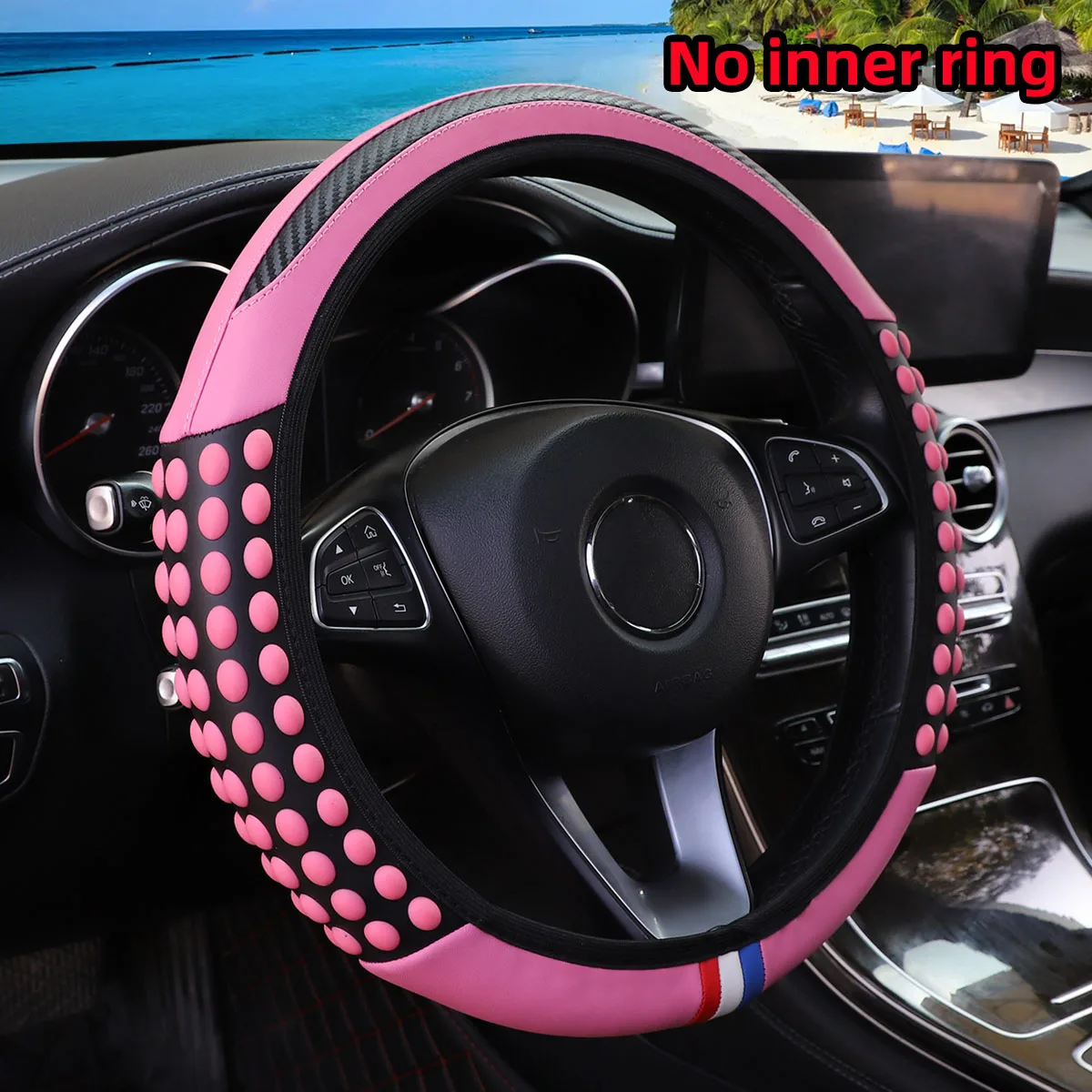 Automotive Products Carbon Tiny Silicone Massage Pellet Leather Steering Wheel Cover without Inner Ring Fits 14.5-15 Inches