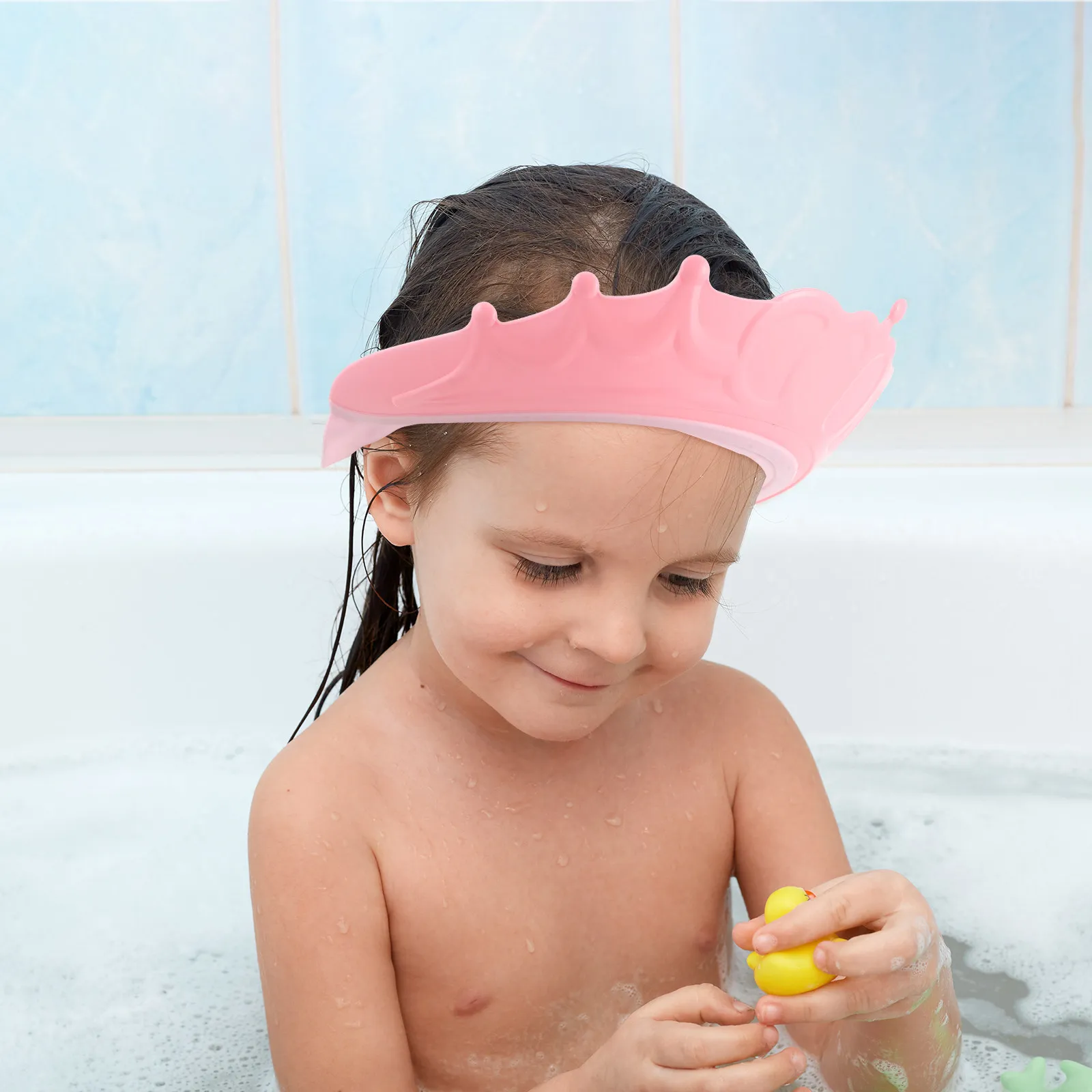 

Adjustable Crown Baby Shower Cap Waterproof Silicone Hair Washing Hat Ear Protection Bath Accessories for Toddlers Kids Infants