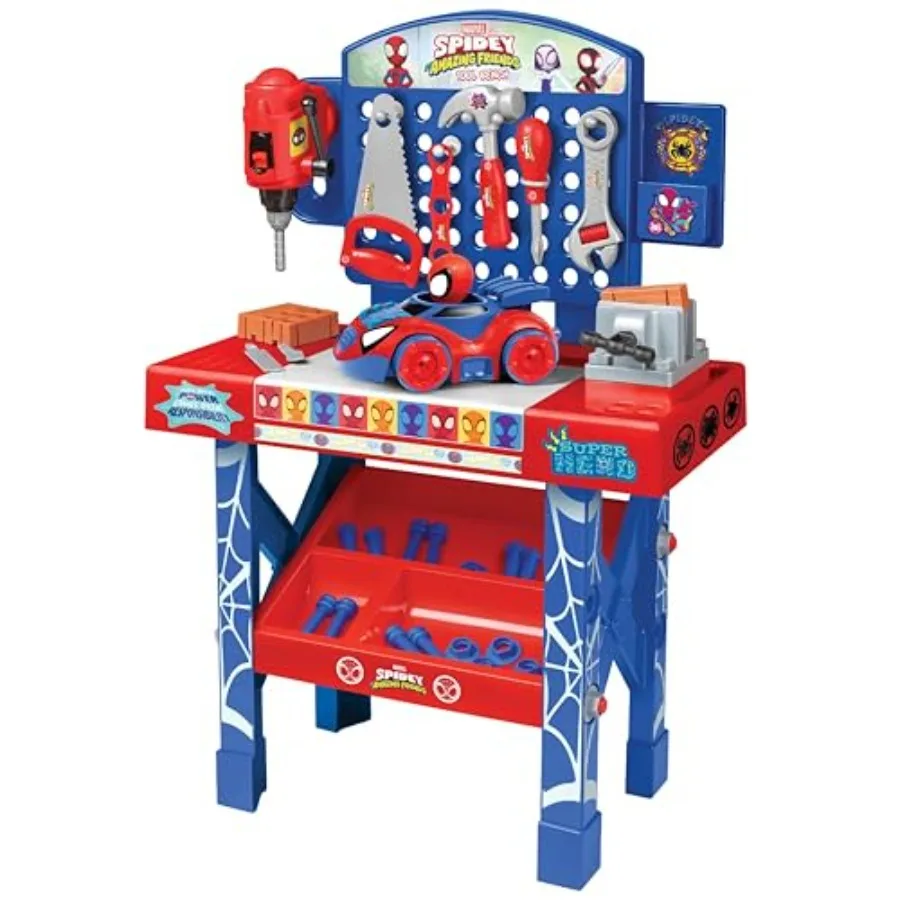 Marvel Spidey and Amazing Friends Bench Set Tool Bench Playset with Take Apart Car - Official Marvel Licensed Product 55 Pieces