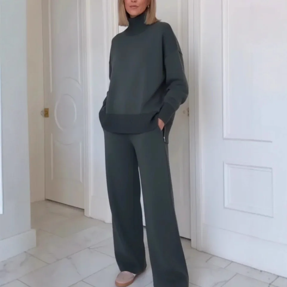 

2026 женский новый модный тренд, однотонный темпераментный удобный повседневный универсальный свободный женский комплект из двух предметов