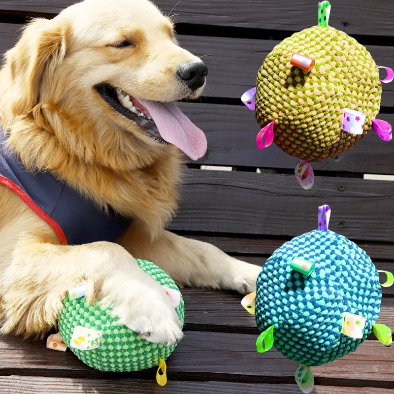 

Interactive Ball Dog Toy for Aggressive Chewers Training Decompress Bite Resistant Plush Handle Dog Toys with Bells Pet Supplies