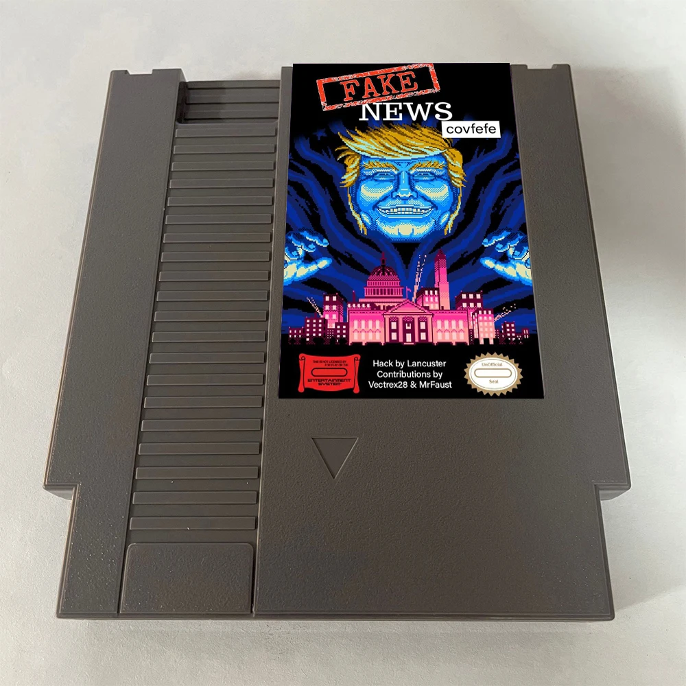 Fake News Covfefe NES Rom Hack - 8 Bit 72Pins بطاقة الألعاب PAl/NTSC USA VERSION Game Cartridge لوحدة التحكم NES الكلاسيكية - اللغة الإنجليزية