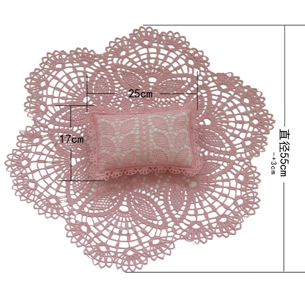 New children's photography props, newborn baby handmade hollowed out lace circular cushion and pillow set ニューボーンフォト