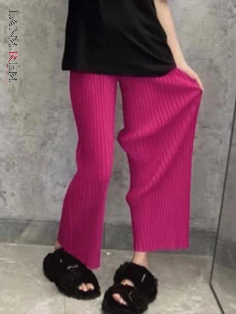 

Брюки LANMREM женские широкие плиссированные, однотонные прямые штаны с высокой эластичной талией, лето-осень 2024