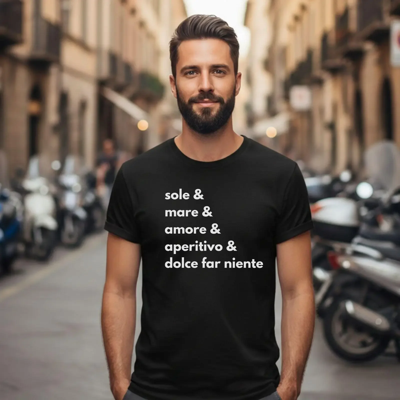 Camiseta Italiana de Verano Sole Mare Amore Aperitivo Dolce Far Niente Mediterráneo Italia Vintage Lavada Cómoda Unisex