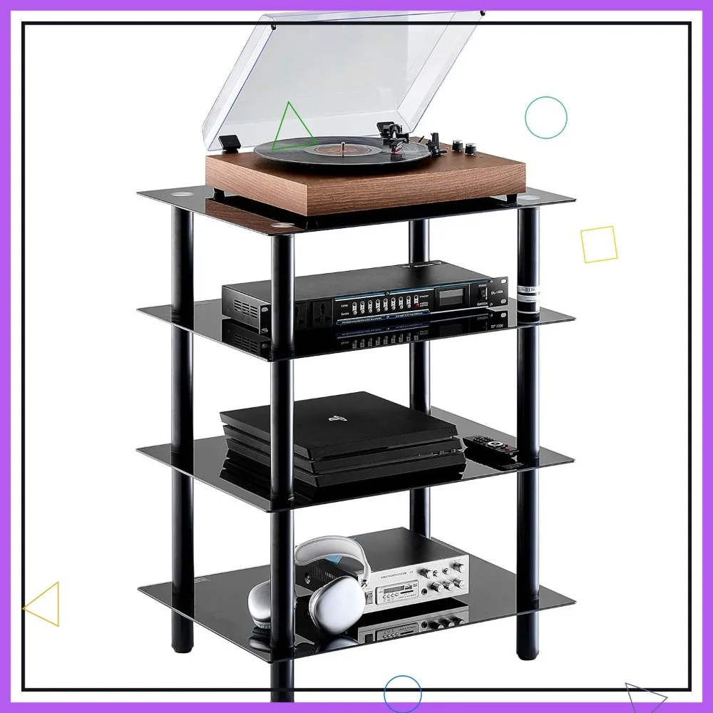 

4-уровневая медиа-подставка с полками из закаленного стекла для DVD, кабельных коробок, игровых приставок - настраиваемый шкаф для хранения