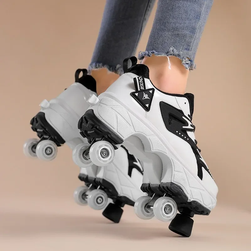 

2026 Dual-purpose Roller Skating Deformation Shoes Double Row Roller Skating Shoes Modified Version Four-wheel Running Shoes