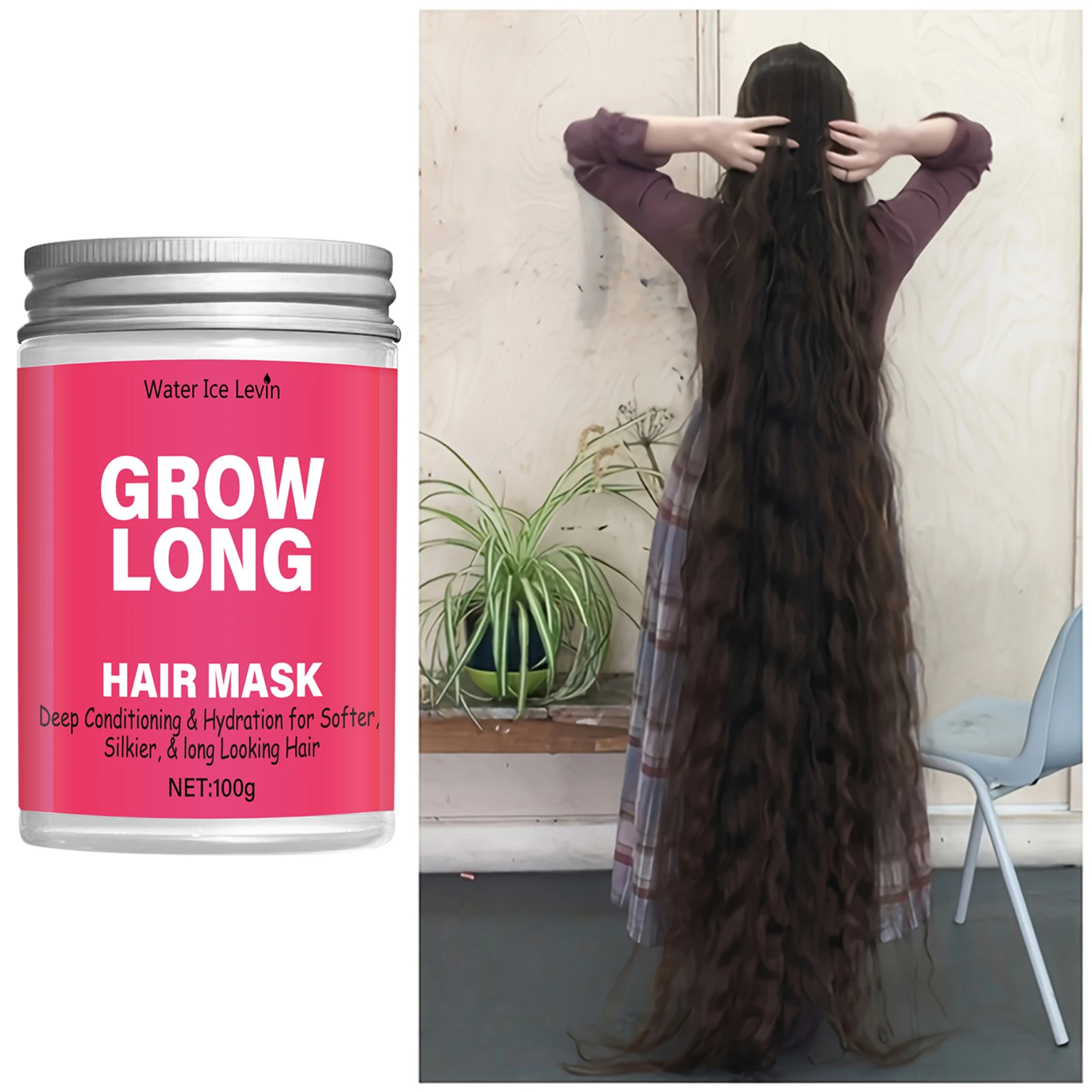 No-Rinse Hair Mask and Smoothing Conditioner - Anti-Frizz Deep Conditioner for Split Ends and Breakage - With Vitamin E, Caffeine, and Ginseng, suitable for curly, dry, and damaged hair