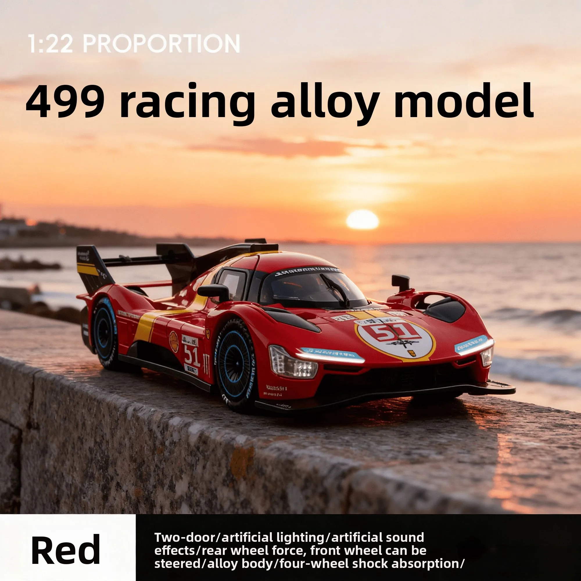 

1:22 499 Sports Car Model Toy Metal Die-cast Music Light Pull Back Doors Opened Vehicle Models Boys Birthday Gifts