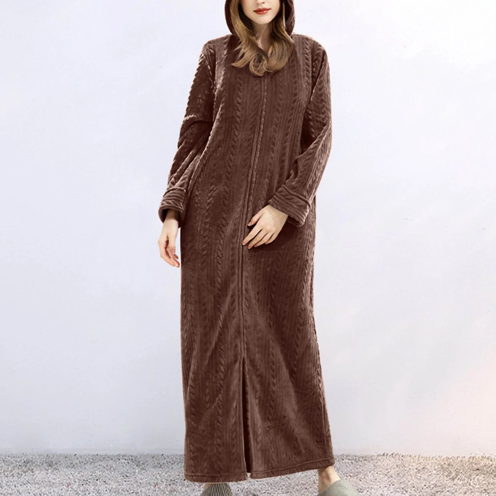 Casual Hooded Robe Bathrobe Women Autumn Winter Zipper Lightweight Warm Long Sleepwear Robes Female Home Dressing Gowns Pajamas