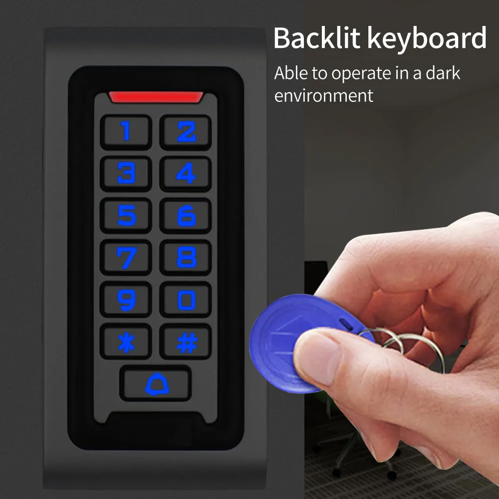 Contrôleur d\'accès RFID extérieur, clavier en métal de zinc, lecteur de carte, porte-clés pour système de contrôle d\'accès de porte, étanche IP67,