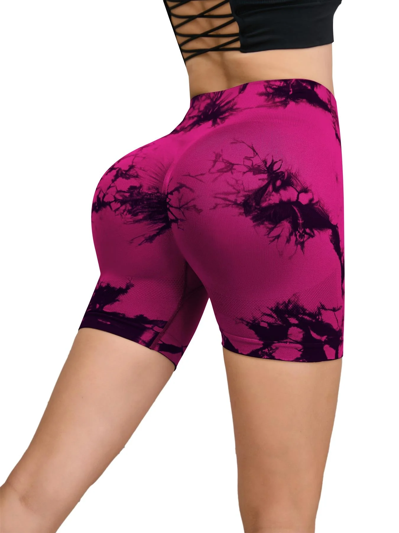 Dames hoge taille en heuplift sport strakke shorts hardlopen sexy perzik fitness yoga shorts, tie-dye naadloze fitnessbroek