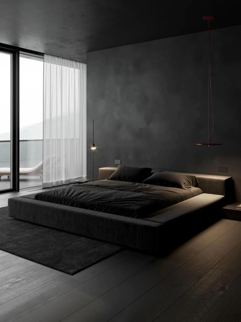 

Cotton and linen fabric bed Modern simple master bedroom double bed Tatami